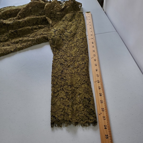 J. Crew Lace Top with Cami Size 18 Fringe Trim Long Sleeve Green Blouse Moody - Picture 10 of 15